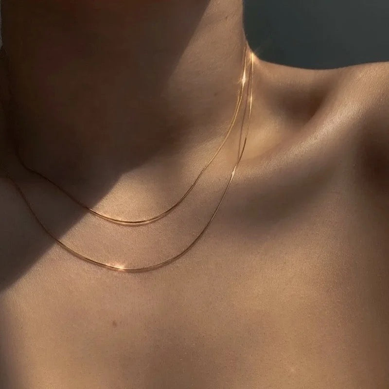 Gold Triple Piece Layer Snake Bone Chain Necklace