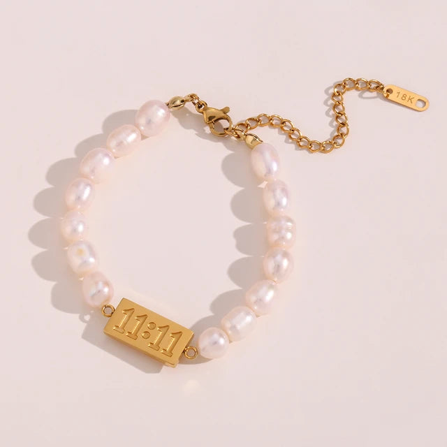 11:11 Angel Number Charm Freshwater Pearl Bracelet