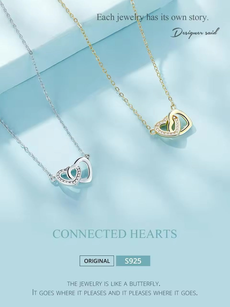 925 Sterling Silver Connected Love Hearts Necklace