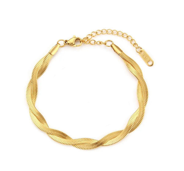 Gold Double Layer Woven Twisted Snake Chain Bracelet