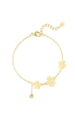 Gold Three Clover and Stone Bracelet