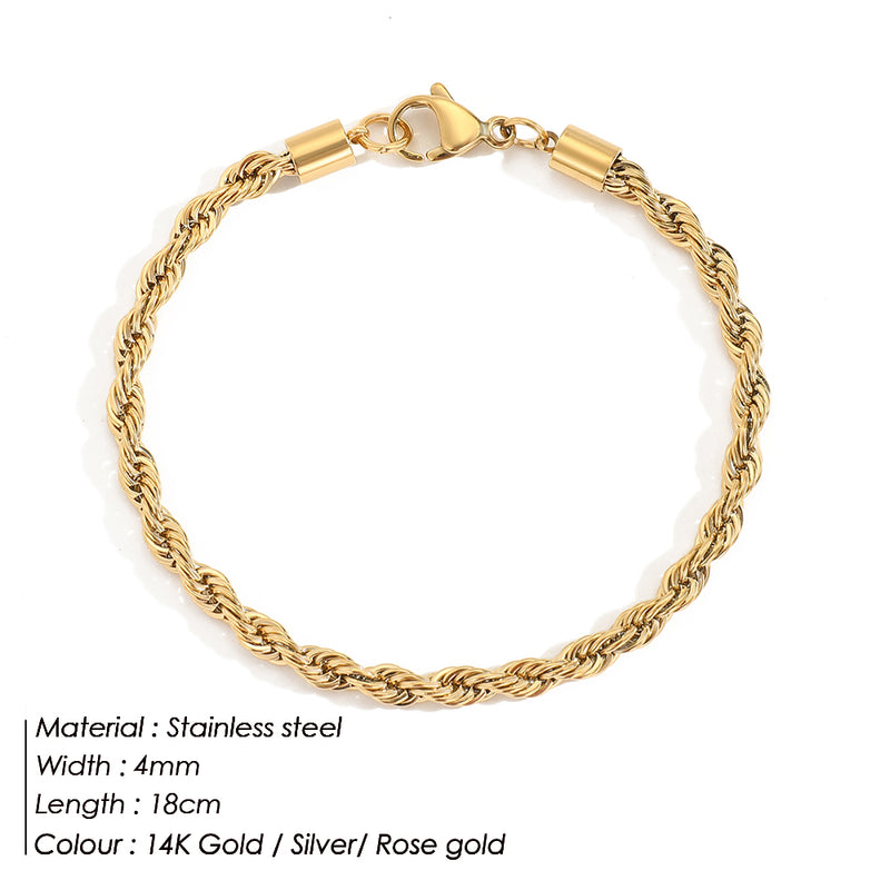 Gold Twisted Rope Chain Bracelet