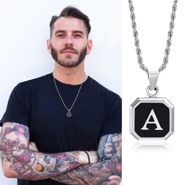 Mens A-Z Initial Rope Chain Pendant Necklace