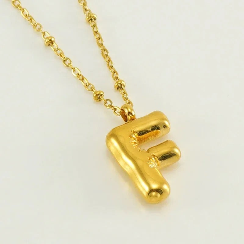 Gold Bubble Initial Letter Beaded Necklace