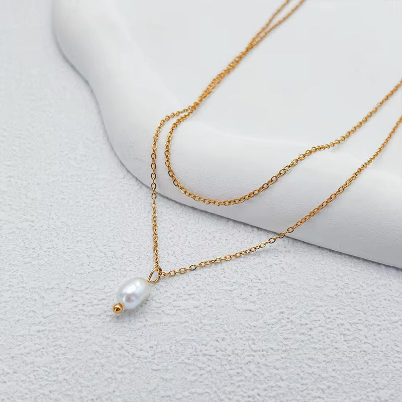 Minimalist Double Layer Freshwater Pearl Necklace