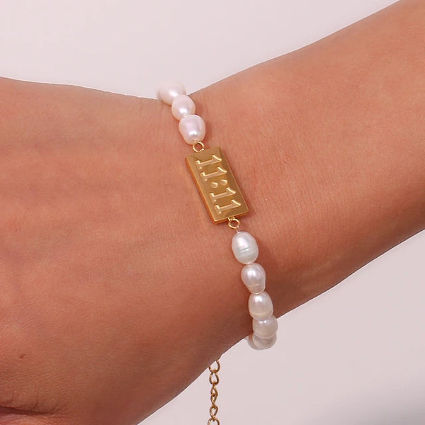 11:11 Angel Number Charm Freshwater Pearl Bracelet