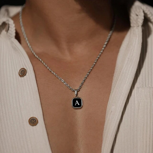 Mens A-Z Initial Rope Chain Pendant Necklace