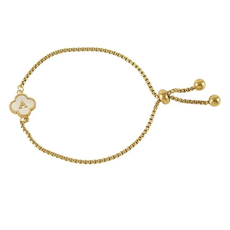 Gold A-Z Initial Clover Letter Bracelet