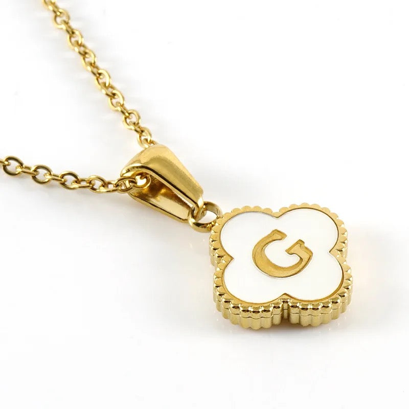 Gold A-Z Initial Four Leaf Clover Letter Necklace