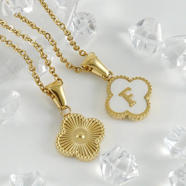 Gold A-Z Initial Four Leaf Clover Letter Necklace