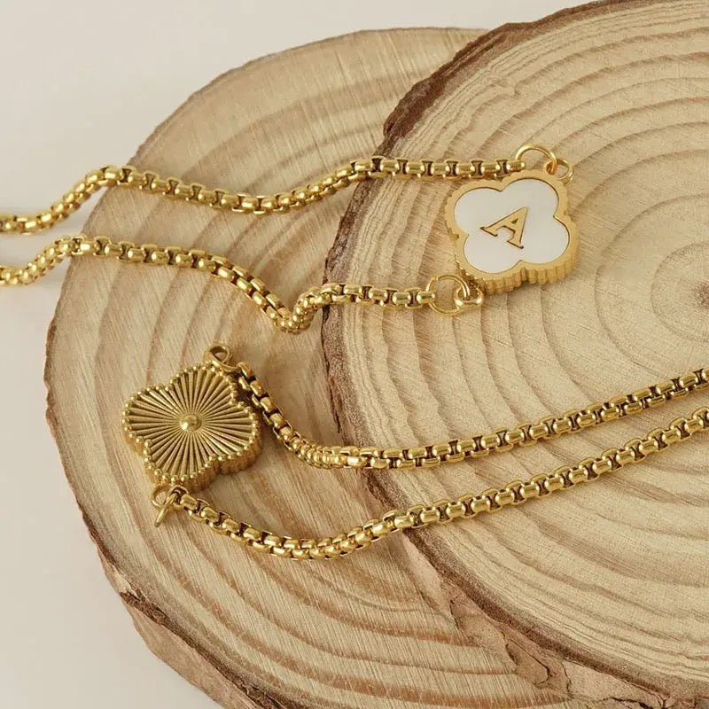 Gold A-Z Initial Four Leaf Clover Letter Necklace