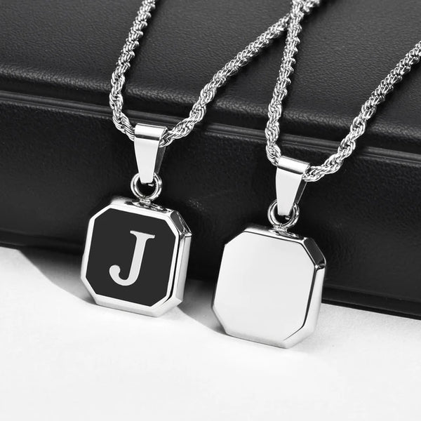 Mens A-Z Initial Rope Chain Pendant Necklace