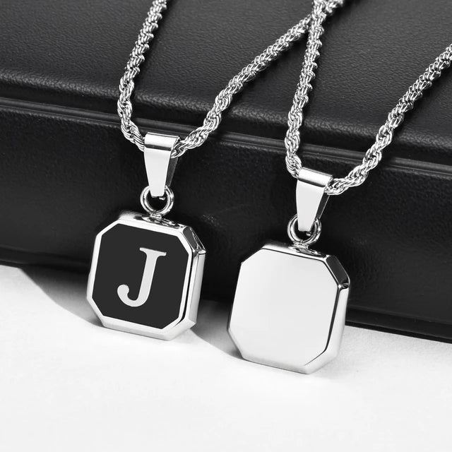 Mens A-Z Initial Rope Chain Pendant Necklace