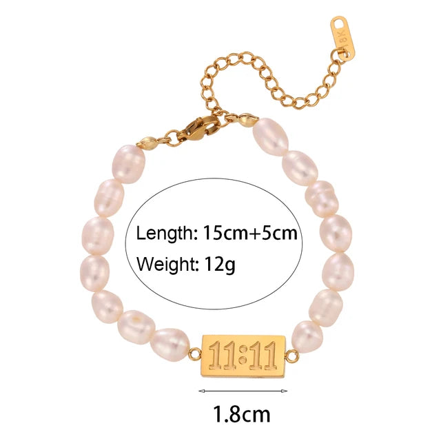 11:11 Angel Number Charm Freshwater Pearl Bracelet