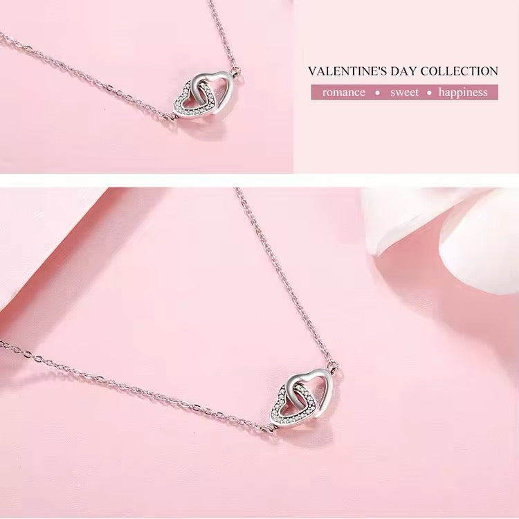 925 Sterling Silver Connected Love Hearts Necklace