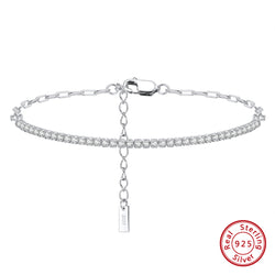 925 Sterling Silver Pavé Tennis Paperclip Chain Bracelet