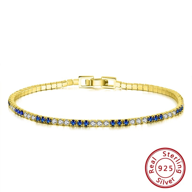 925 Sterling Silver Women’s Blue and White CZ Tennis Bracelet