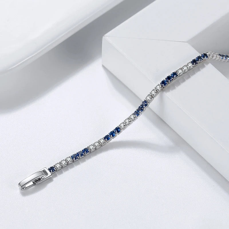 925 Sterling Silver Women’s Blue and White CZ Tennis Bracelet