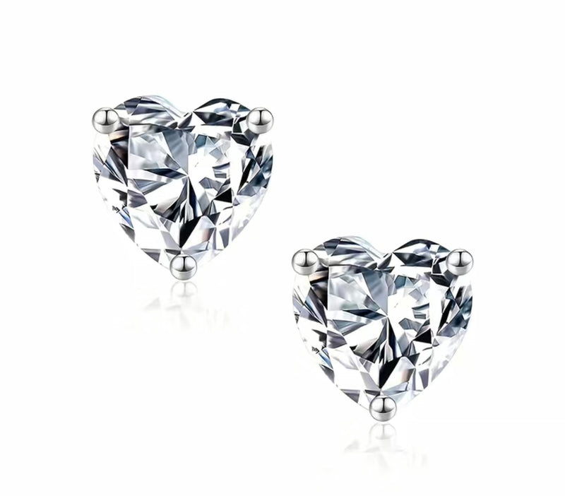 925 Sterling Silver Cubic Zirconia Sparkling Love Heart Ear Stud Earrings