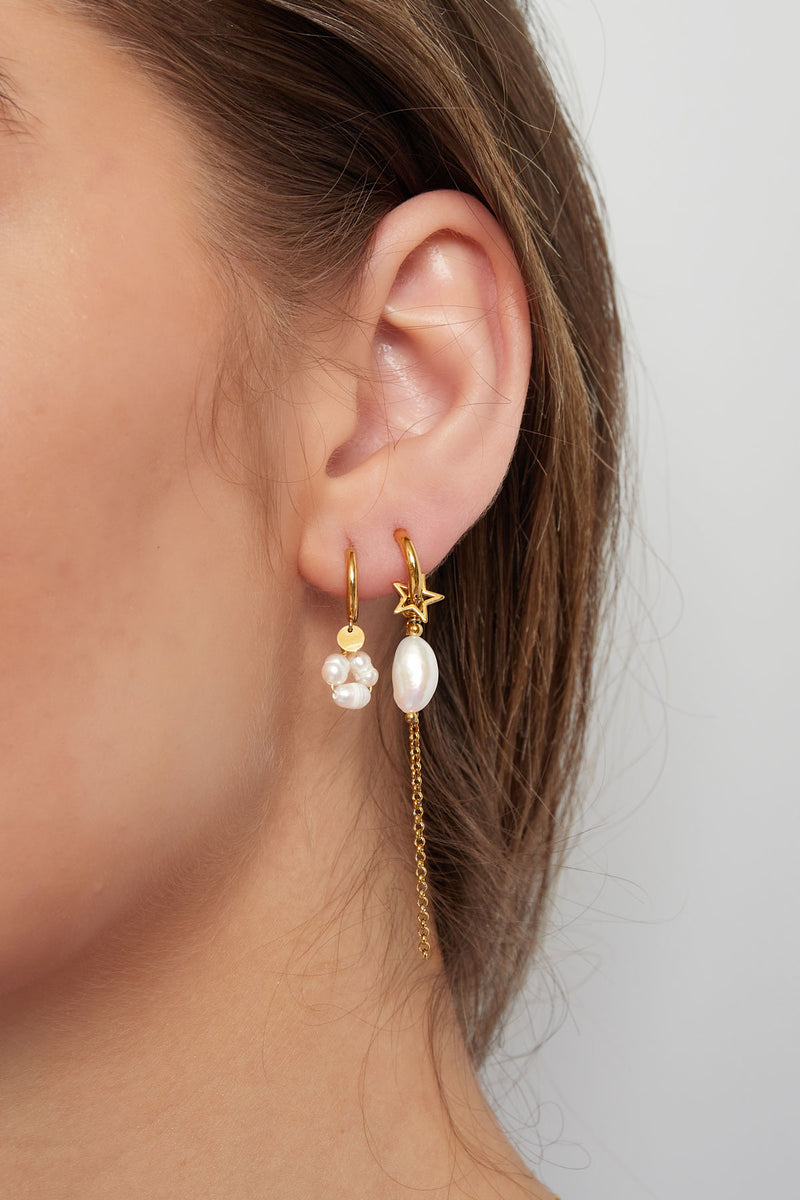 Gold Pearl Round Earrings