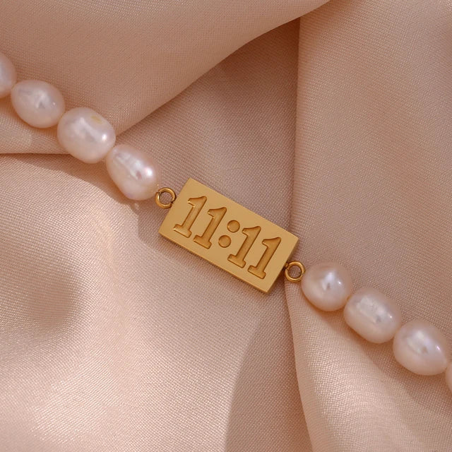 11:11 Angel Number Charm Freshwater Pearl Bracelet