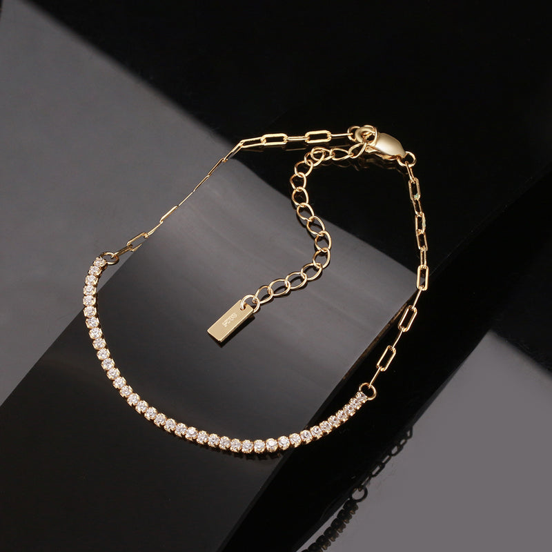 925 Sterling Silver Pavé Tennis Paperclip Chain Bracelet