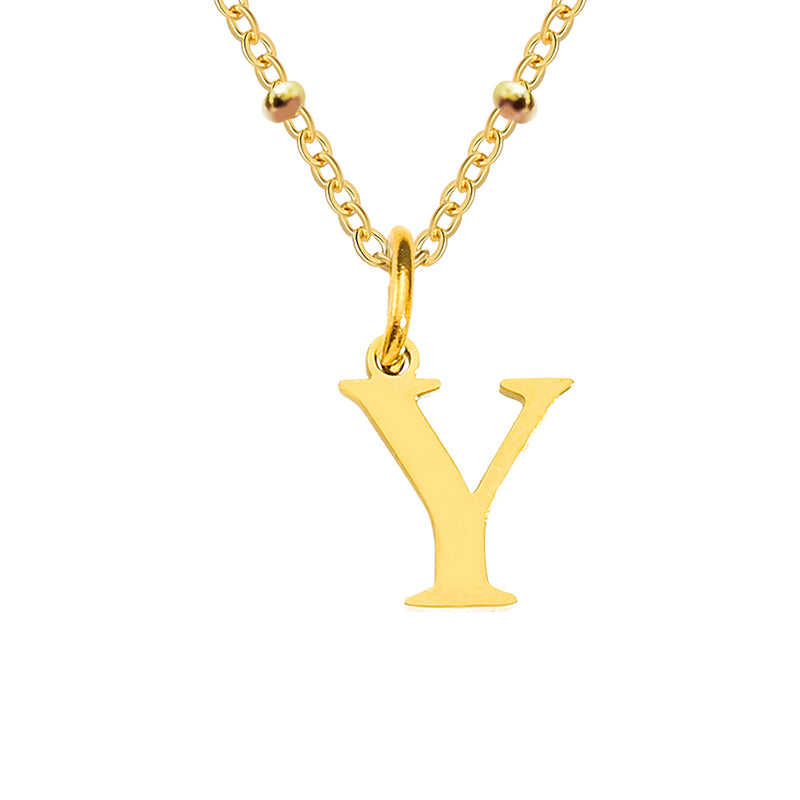 Gold Beaded Initial Letter Jewellery Necklace