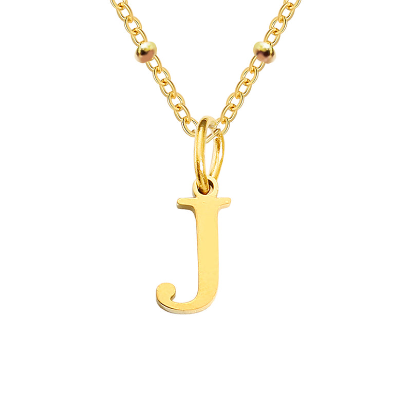 Gold Beaded Initial Letter Jewellery Necklace