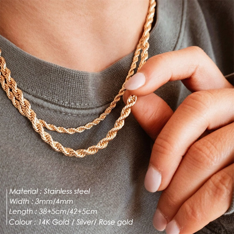 Gold Twisted Rope Chain Necklace