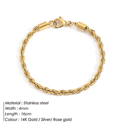 Gold Twisted Rope Chain Bracelet