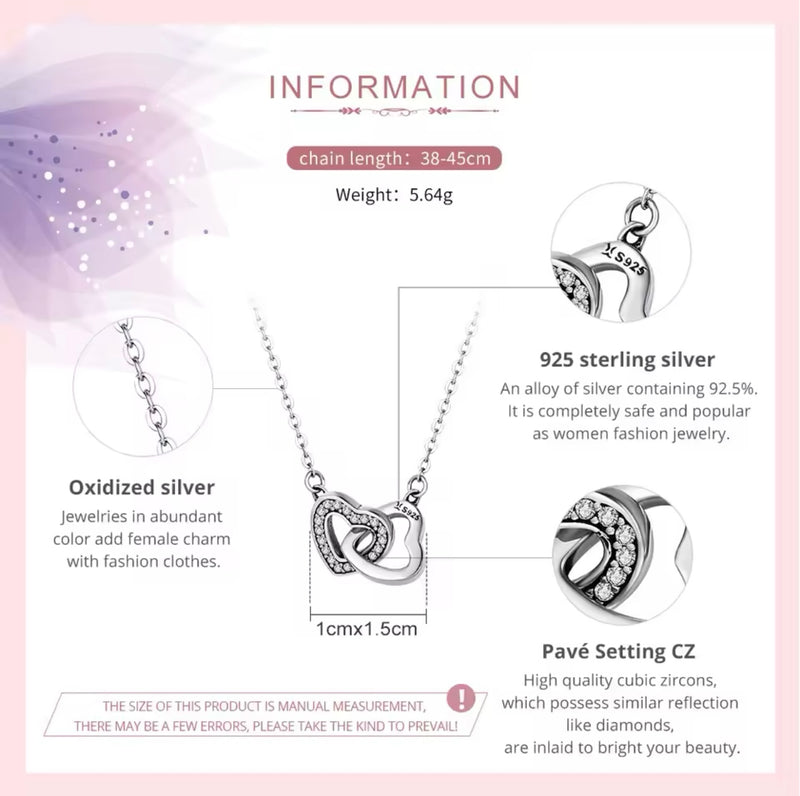 925 Sterling Silver Connected Love Hearts Necklace