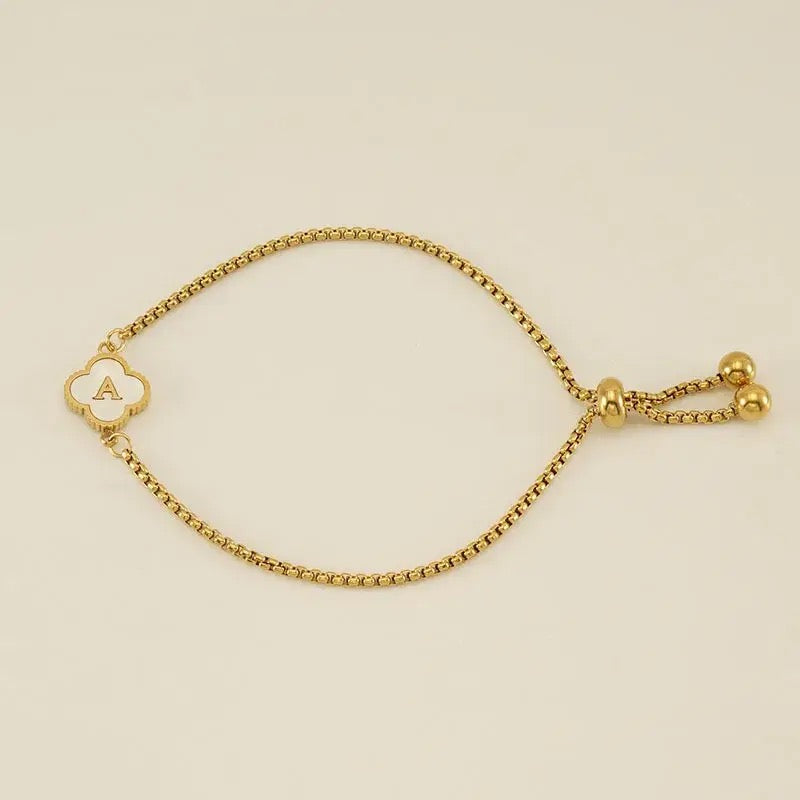 Gold A-Z Initial Clover Letter Bracelet