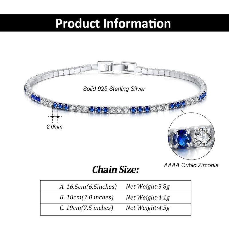 925 Sterling Silver Women’s Blue and White CZ Tennis Bracelet