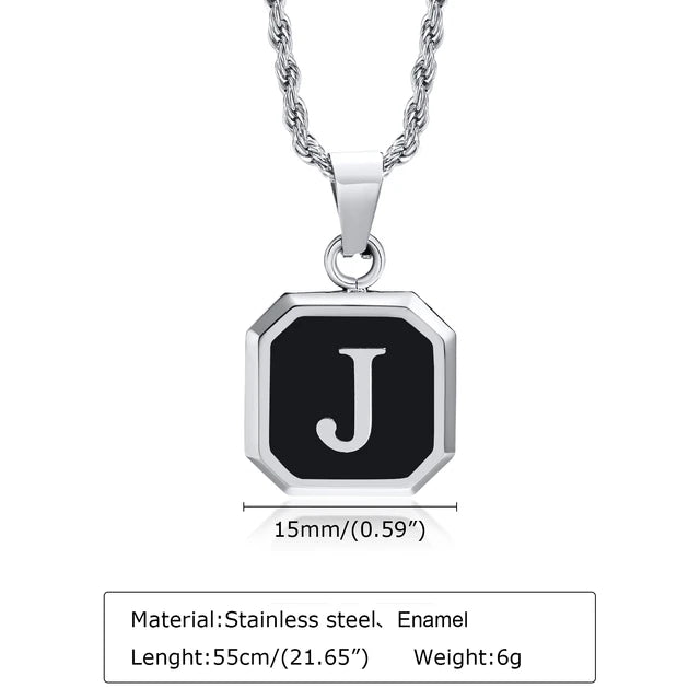 Mens A-Z Initial Rope Chain Pendant Necklace