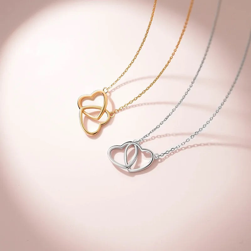 925 Sterling Silver Connected Love Heart Necklace