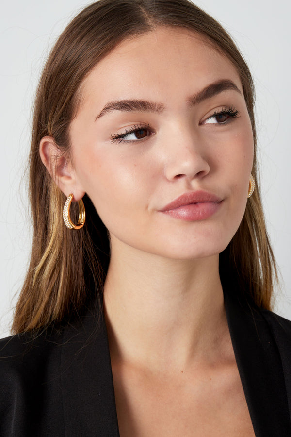 Gold Oval Dazzle Earrings