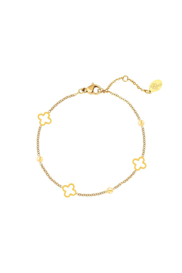 Open Gold Beaded Clover Bracelet