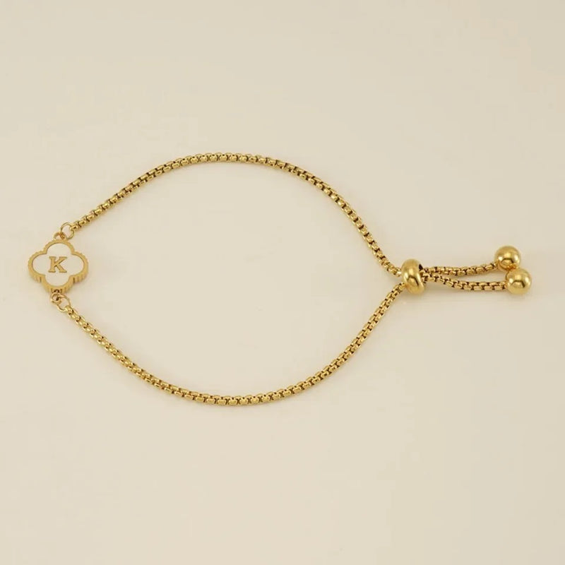 Gold A-Z Initial Clover Letter Bracelet