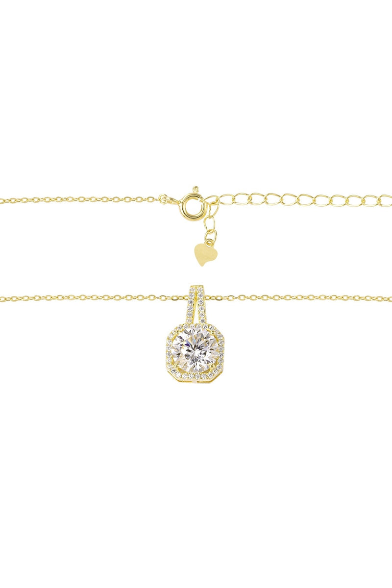 925 Sterling Silver Gold Square Cubic Zirconia Necklace