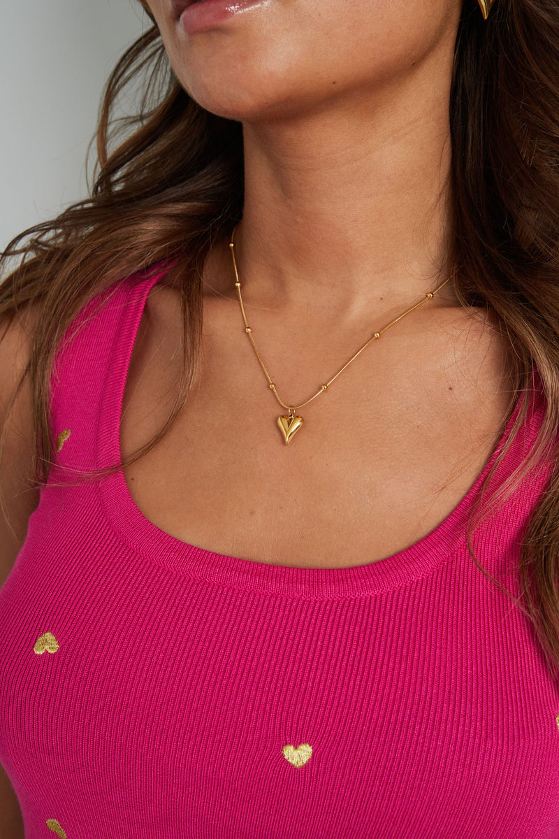 Gold Beaded Love Heart Necklace