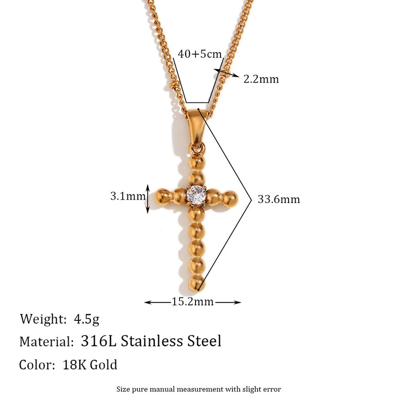 Dainty Zircon Cross Beaded Necklace