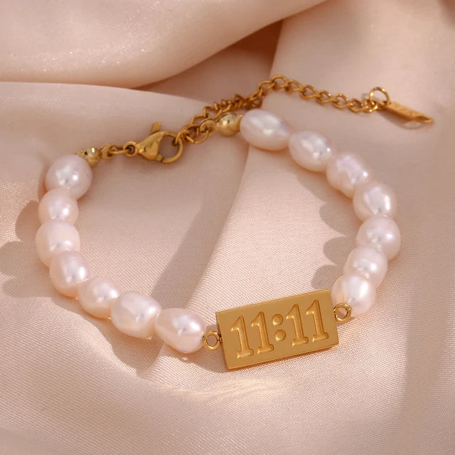 11:11 Angel Number Charm Freshwater Pearl Bracelet