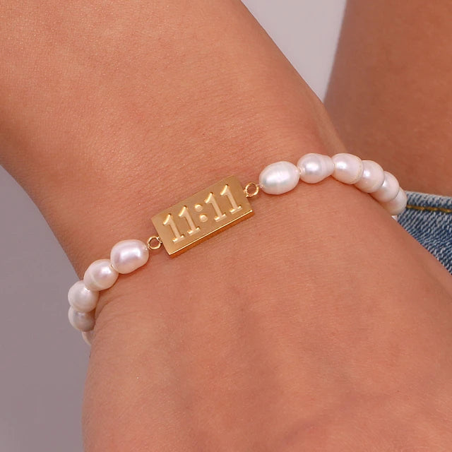 11:11 Angel Number Charm Freshwater Pearl Bracelet