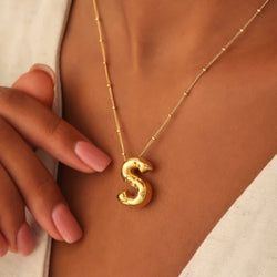 Gold Bubble Initial Letter Beaded Necklace