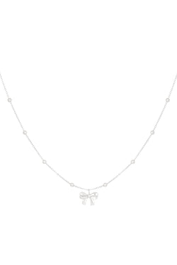 Silver Pretty Beaded Bow Necklace