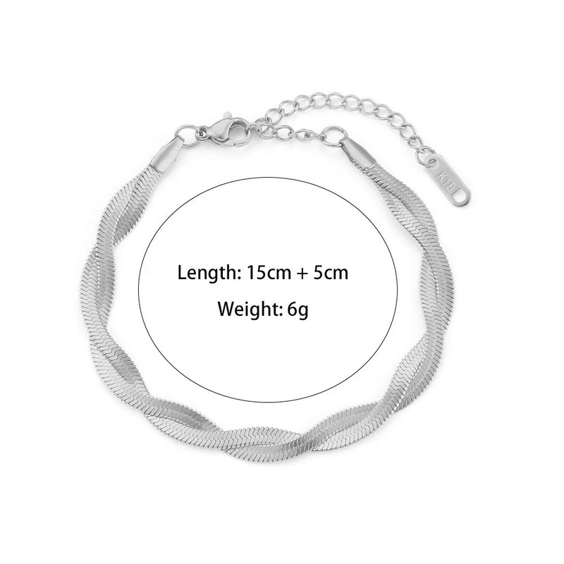 Silver Double Layer Woven Twisted Snake Chain Bracelet