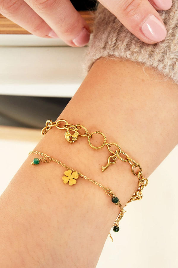 Silver Four-leaf Clover & Stones Bracelet