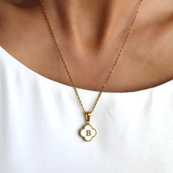 Gold A-Z Initial Four Leaf Clover Letter Necklace