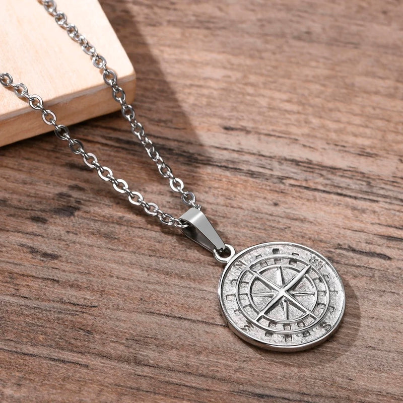 Silver Sailor Compass Pendant Necklace