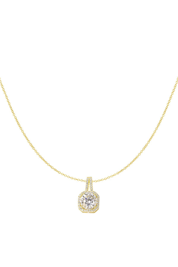 925 Sterling Silver Gold Square Cubic Zirconia Necklace